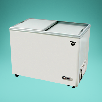 Steckerfertige Kühltruhe / Gefriertruhe mit Isolierschiebedeckel, 300 Liter, durch Temperaturbereich -20° bis +5° variabel einsetzbar