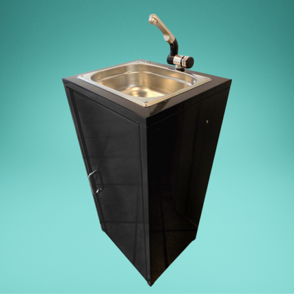 Handwaschbecken mit Edelstahlspülbecken, schwarz, inkl. 2 x 10 Liter-Tank (1 x Zu-, 1 x Abwasser), Stromanschluss = 230V