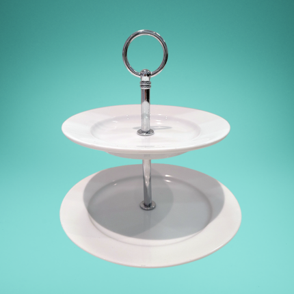 Etagere, 2-stufig, weiß, Porzellan, Ø 15,5 bzw. 13,5 cm